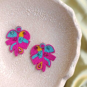 Pink Leaf Beaded Earring