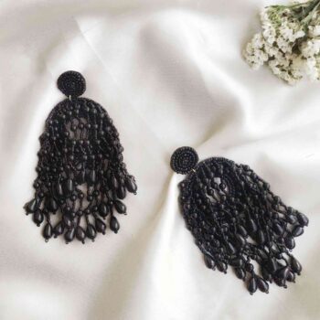 Black Fall Beaded Earrings