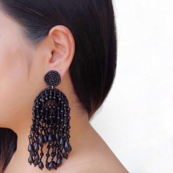 Black Waterfall Beaded Earrings